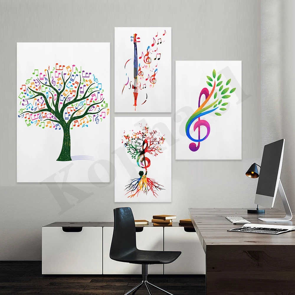 Watercolor Violin, Music Tree, Treble Clef. Gift For Music Lovers. Art Poster For Home Wall Decoration