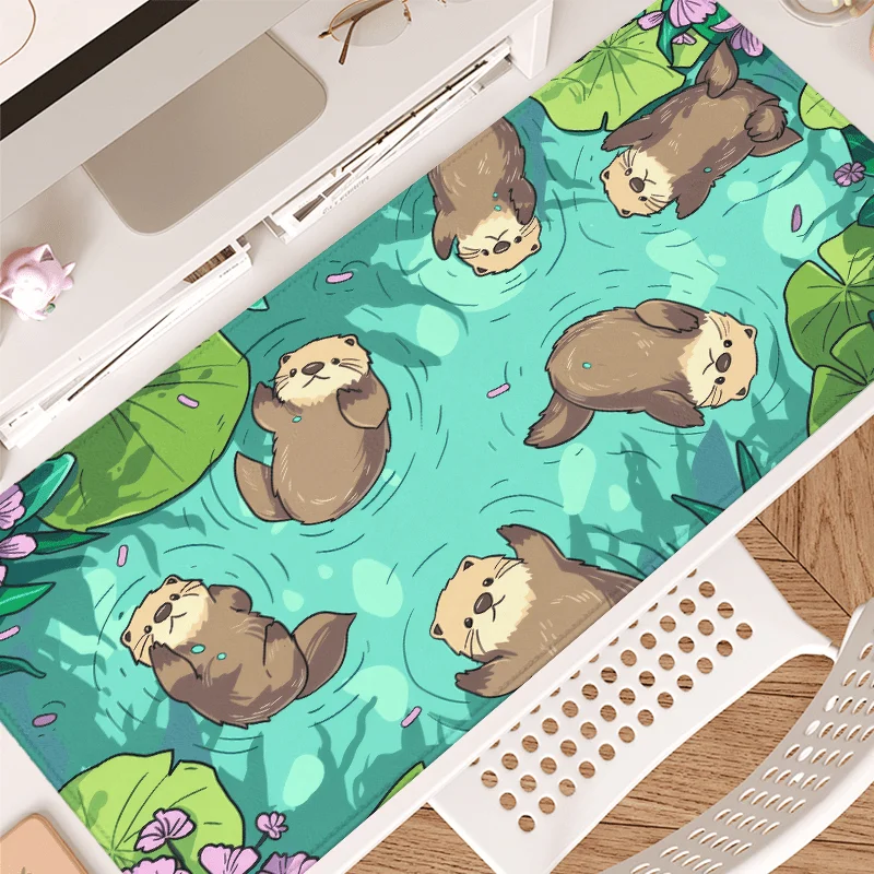

Cute Otter and Water Lily mouse pad Non-slip rubber sewn edge Computer accessories for gamers and family table MATS washable