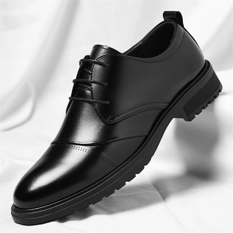 

Men's business formal leather shoes with top layer cowhide lace-up, black casual leather shoes, wedding shoes
