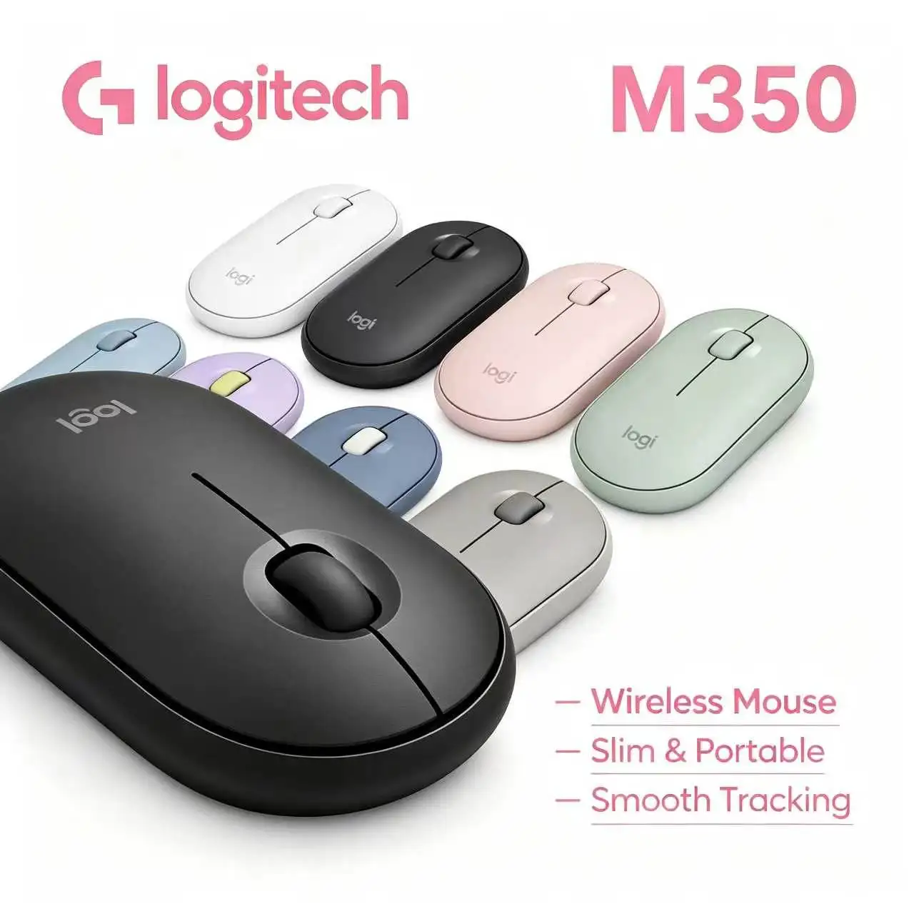 Logitech M350 Pebble Bluetooth Wireless Mouse Slim Minimalist Design Silent Mouse For Office Desk