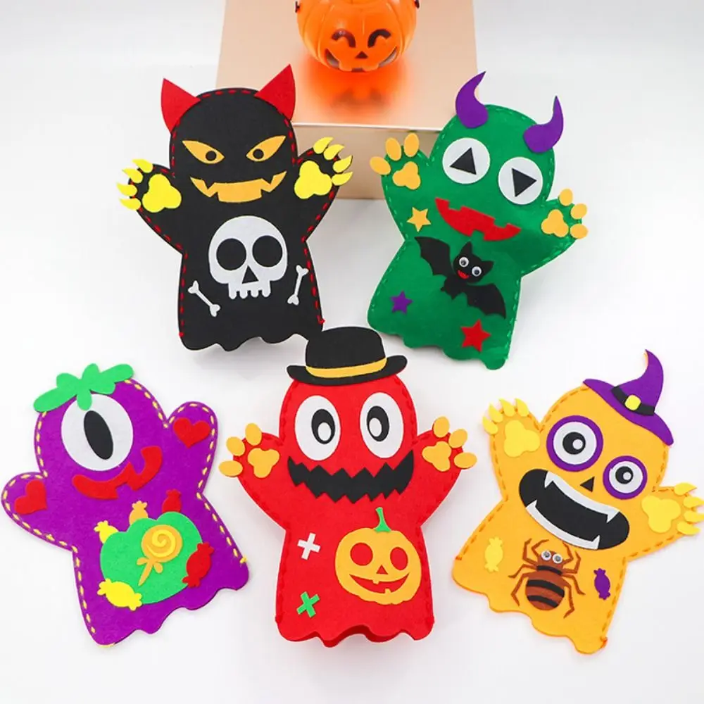 Kits de marionetas de mano DIY de murciélago, esqueleto humano que requiere dulces, juguete de marionetas de mano, tela de calabaza, marioneta de Halloween, decoración de Halloween