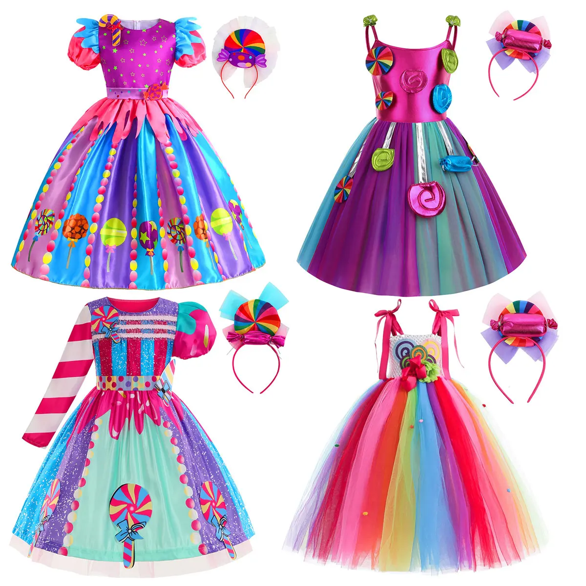 Disney Purim Karneval Feiertagsparty Klassisches Niedliches Kleid Mädchen Cosplay Fancy Candy Element Style Kurzarm Geburtstagskleid Set
