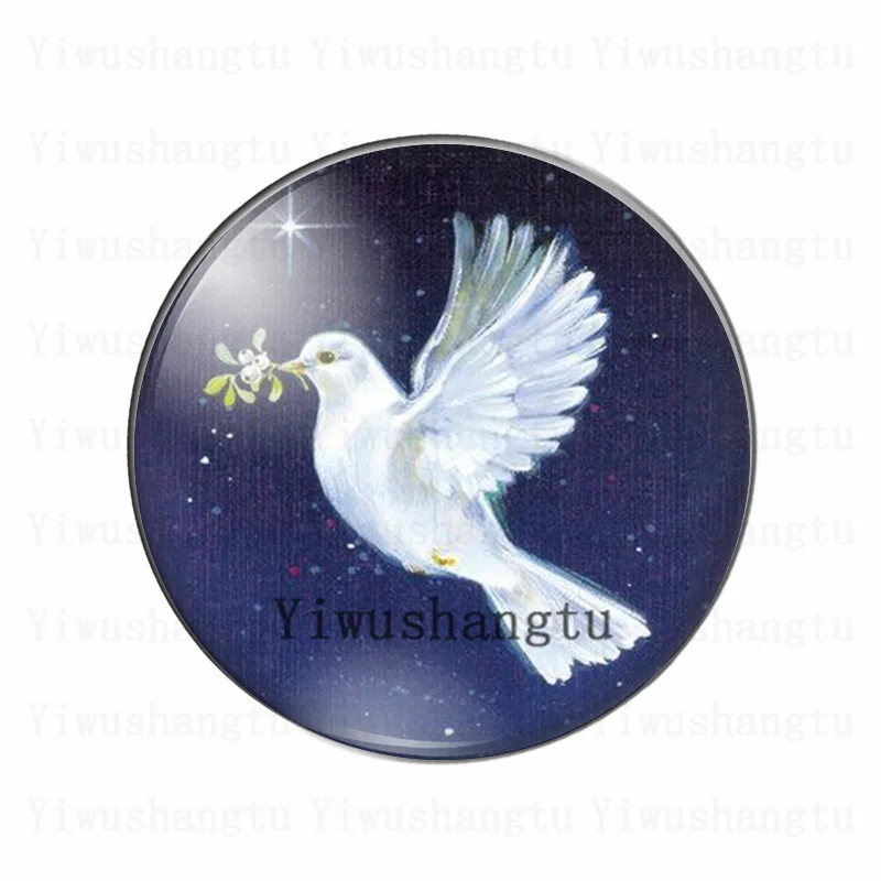 Cute Peace pigeon carries an Olive branch pattern 12mm/18mm/20mm/25mm Round photo glass cabochon demo flat back Making findings