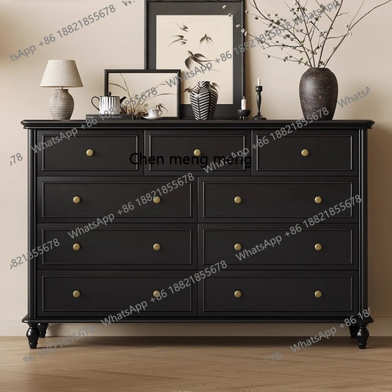 

French Retro Solid Wood Nine-Drawer Cabinet Storage Cabinet Living Room Combination Antique Style Furniture