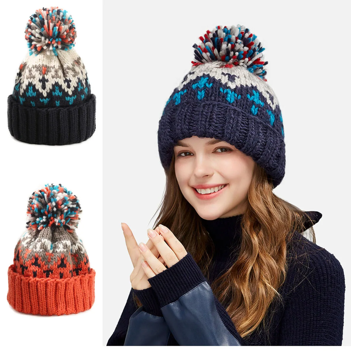 skiing Cashmere Woman Winter Hat Autumn Beanies With Pompom  Warm Wool Skullies Wholesales acrylic beanies winter hat for woman