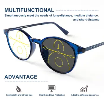 ZENOTTIC(M碼)時尚圓形漸進多焦點眼鏡近視鏡鏡片男女通用高品質金屬眼鏡 10 最佳銷售 多焦點 - №4