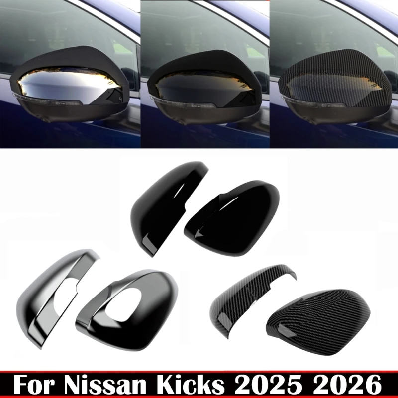 

For Nissan Kicks 2025 2026 ABS black carbonfiber Side Door Mirror Cover Trim Rearview Mirror Caps Auto Exterior Accessories