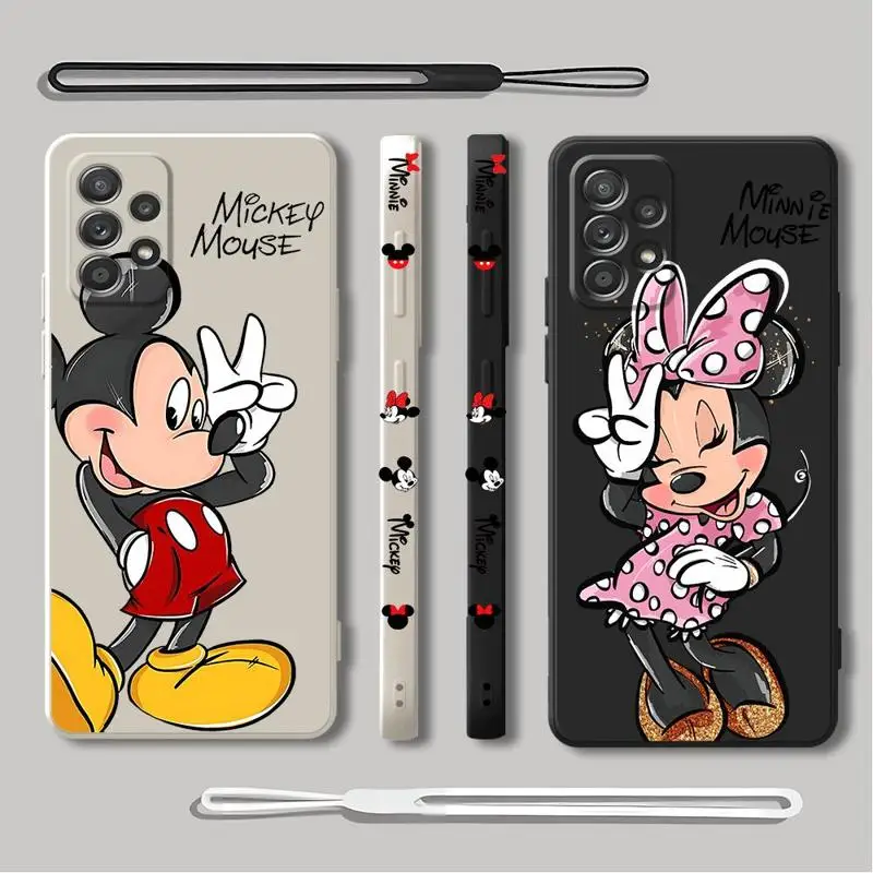 Disney Mickey Minnie Mouse Case for OPPO A54s A53 A74 5G A38 A32 A5 2020 A18 A17 A16k A16e A15 A12 A11k A11 Square Liquid Cover