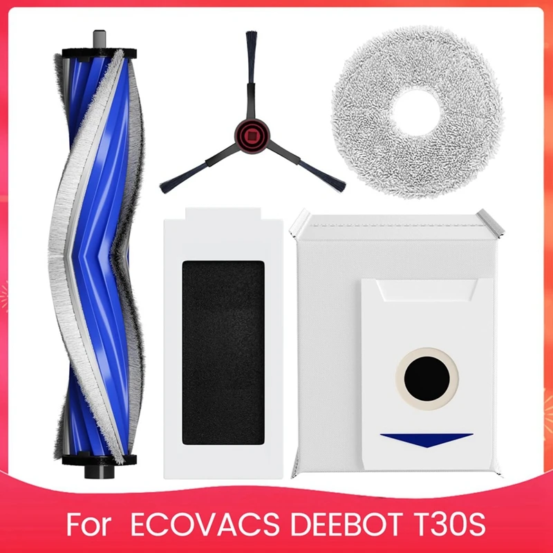 Para ecovacs deebot t30s combo robô vácuo, peças de reposição t30s escova lateral principal filtros hepa mop almofadas sacos pó