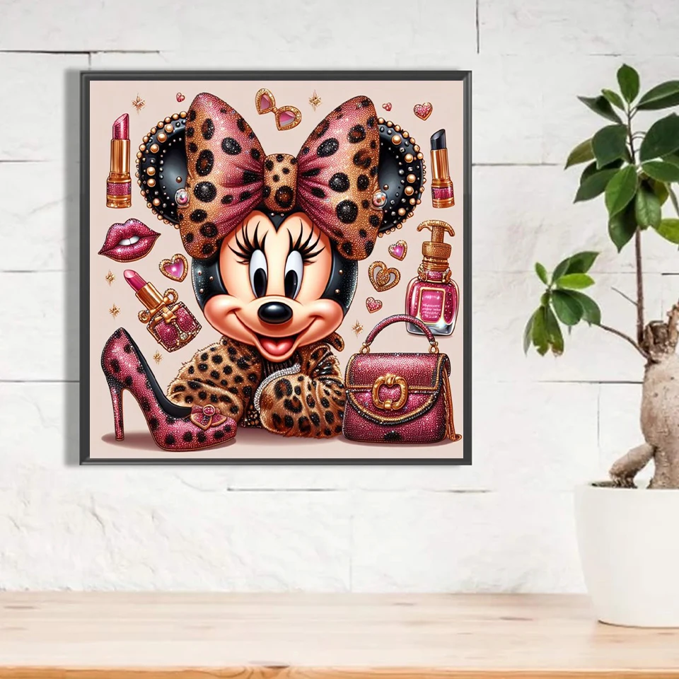 Pintura de diamantes de Minnie de Disney hecha a mano, zapatos de tacón alto, boca, Cruz Roja, bordado, mosaico de diamantes, decoración del hogar