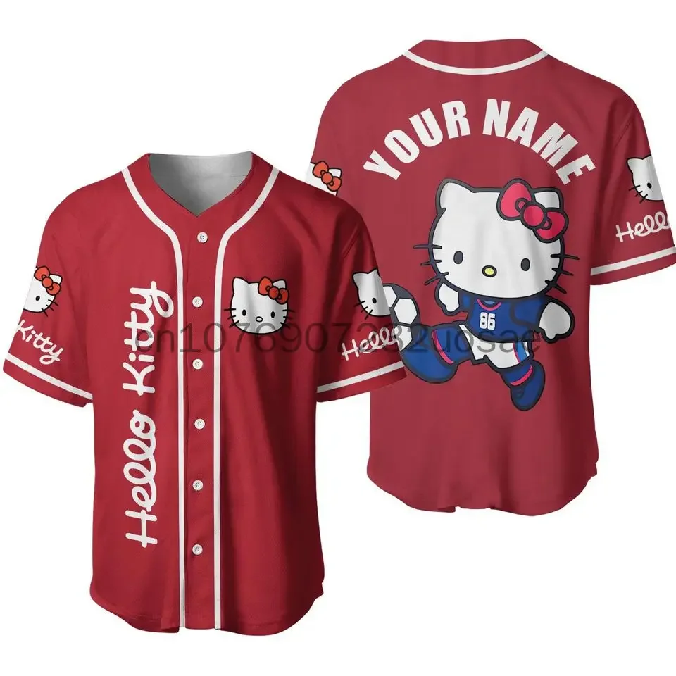 2024 Nieuwe Hello Kitty Honkbal Mooie Gepersonaliseerde Cartoon Print Honkbal Jersey Shirts Outdoor Sport Casual Mannen Vrouwen Kids Tops