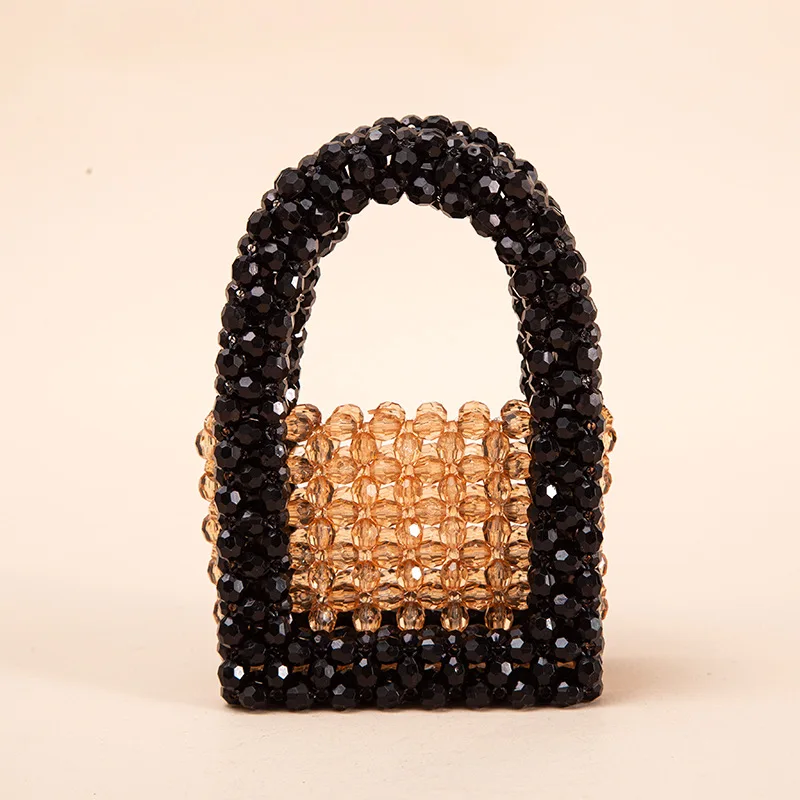 

Women's Handmade Beaded Woven Bag Fashion DIY Simple Casual Color Contrast Shoulder Bags for Women Transparent Cute Mini Handbag