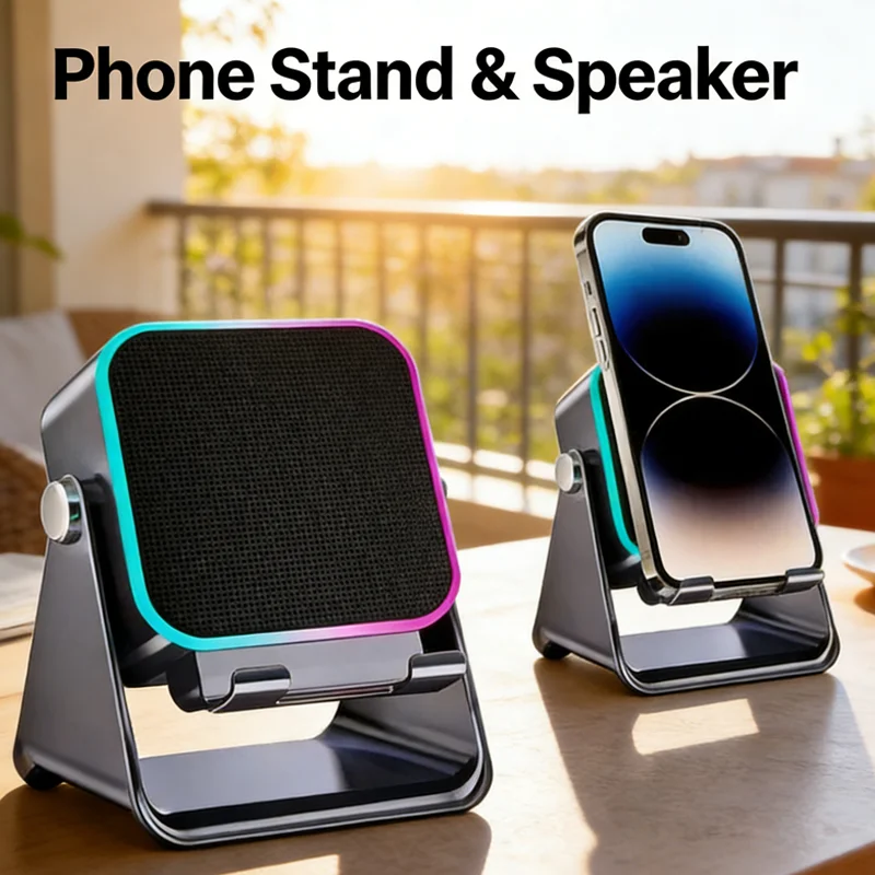 

5 In 1 Auto-induction Wireless Induction Speaker Portable Bluetooth Phone Holder 8 Mode RGB Light Phone Stand Surround Sound