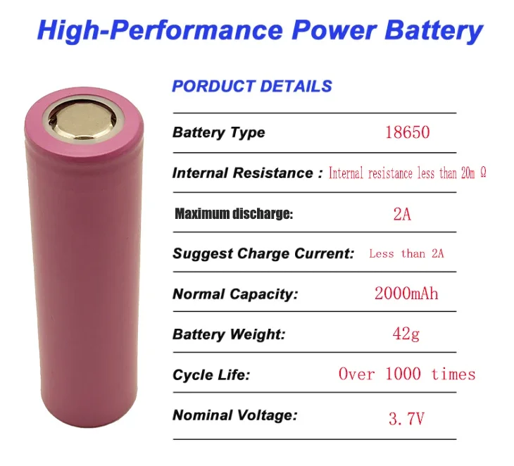 3.7V 2000mAh 18650 lithium battery, 100% Brand new original 1C power battery，Real capacity，electric drill, toy，Assemblable cell