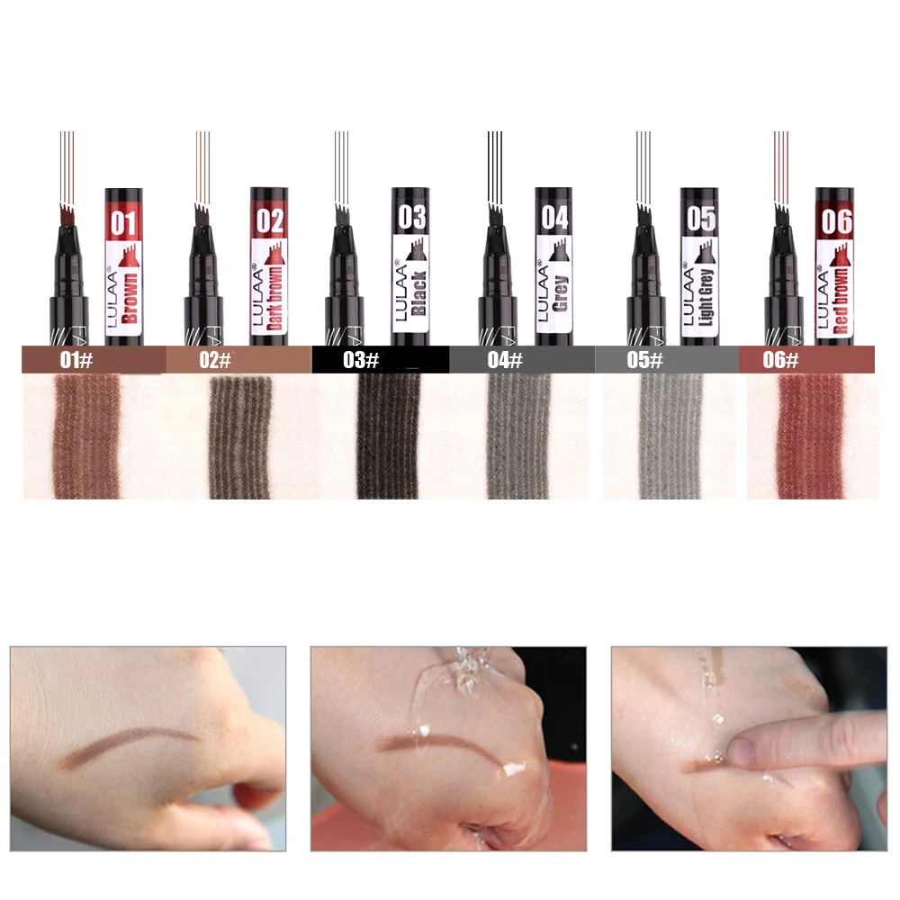 Liquid Eyebrow Pen 4 Points Eyebrow Pen Waterproof Fork Tip Eyebrow Tattoo Pencil Long Lasting Fine Sketch Liquid Brow Pencil