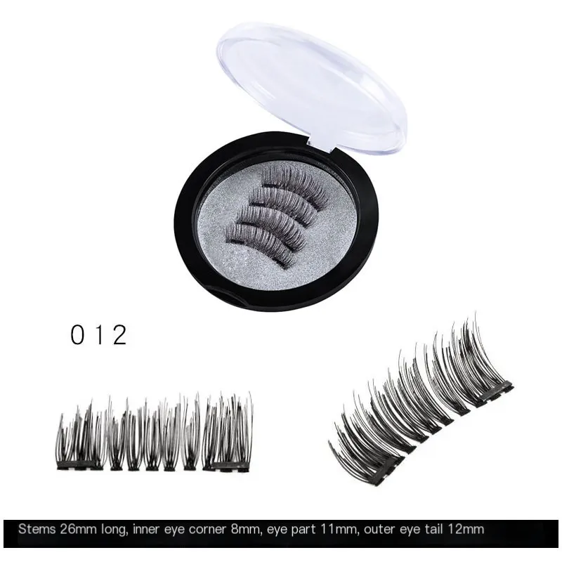 4pcs/set Magnetic Eyelash with 2 Magnets 3D False Lashes Natural Long Strip Eyelashes Extension Reusable Glue-Free Easy Wear