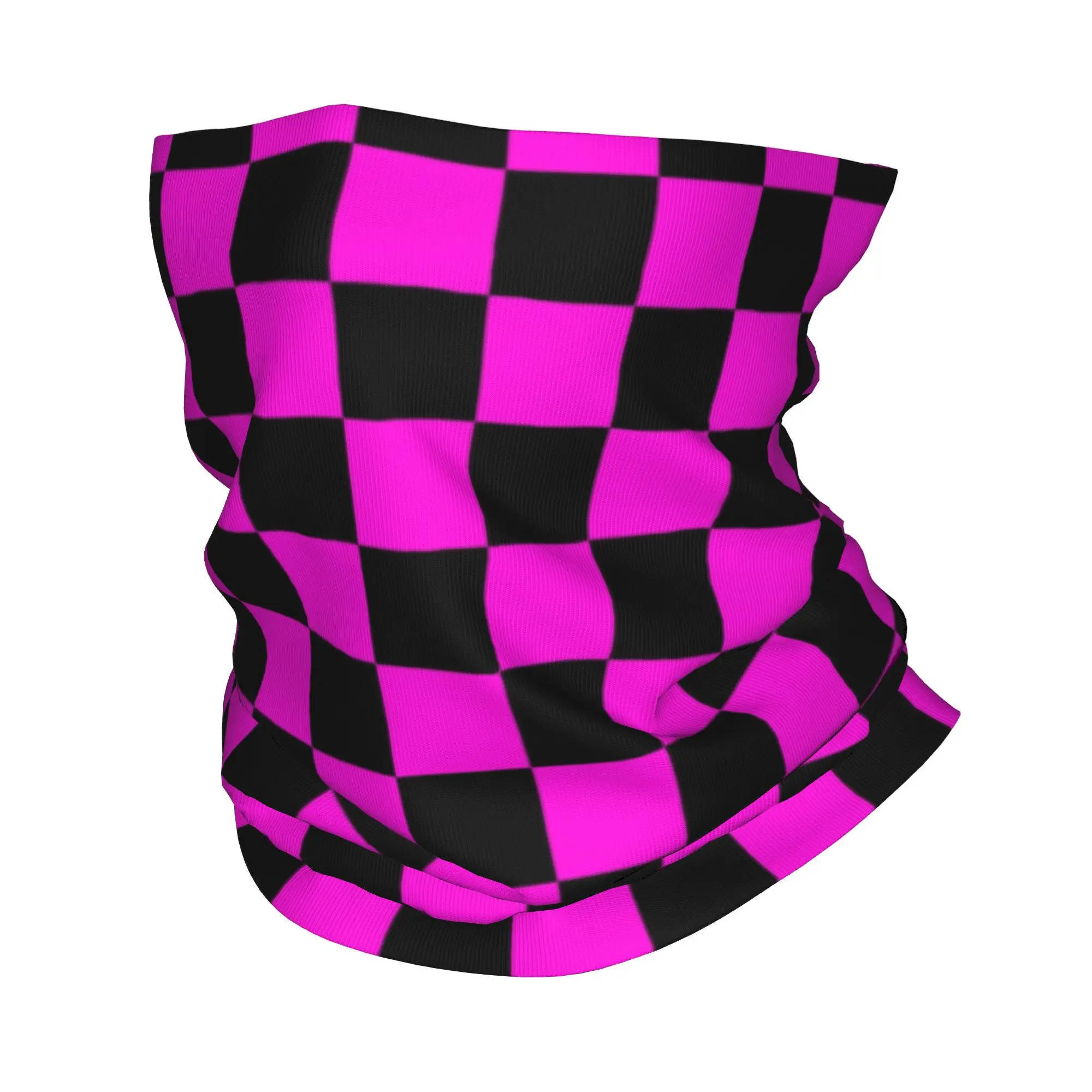 

Custom White and Cadmium Green Checkerboard Bandana Neck Warmer Winter Ski Hiking Scarf Gaiter Plaid Geometric Face Cover