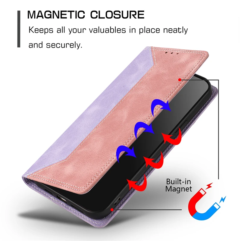 Color-blocking Magnetic Leather Wallet Card Slot Phone Case for Google Pixel 10 Pro XL 9 9A 8 8A 7 7A 6 6A Flip Stand Cover Etui #2