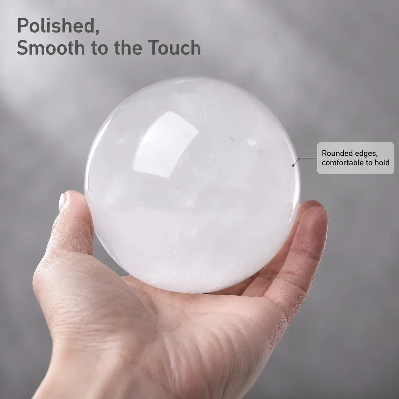 Natural high-quality white crystal ball, with random styles, is a casual crystal that can be used for indoor displays, minimalist living room center decorations, and natural polished crystal ball handicrafts