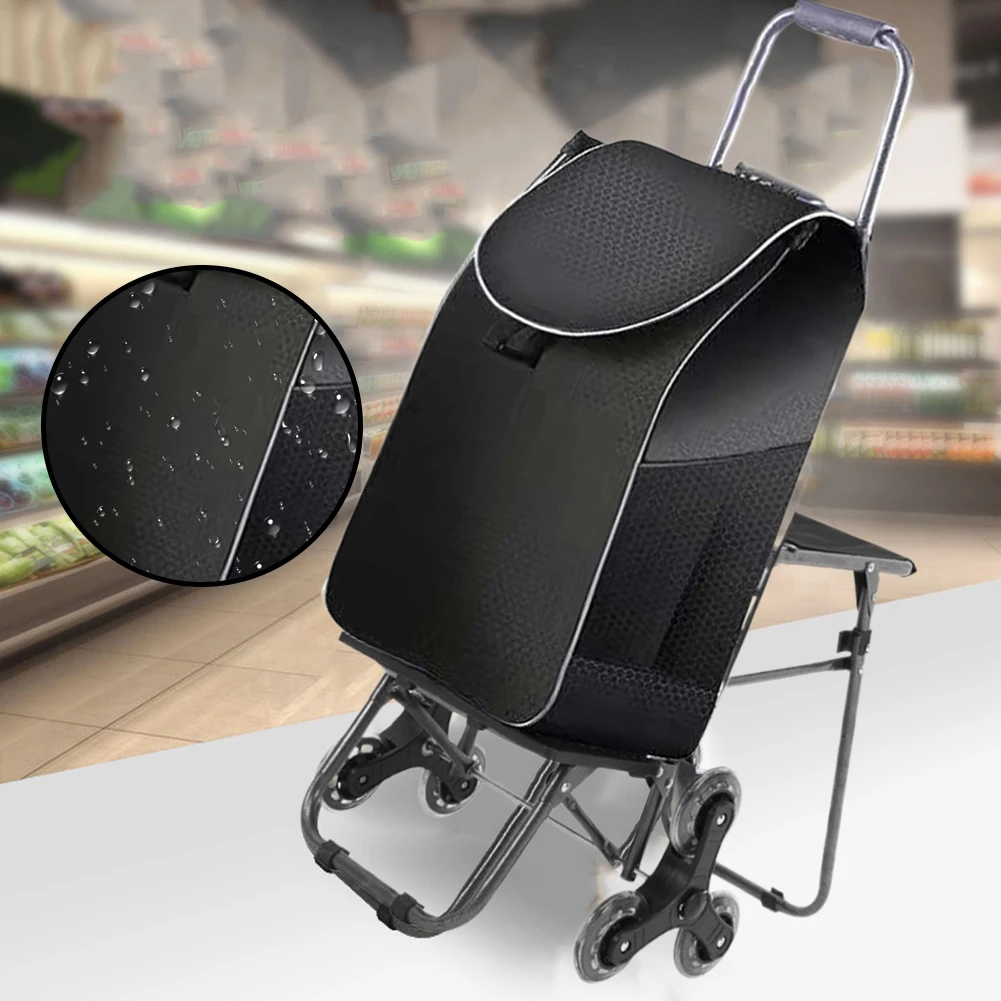 عربة تسوق محمولة مع حقيبة مقاومة للماء وكرسي حقيبة تخزين عربة السوق عربة محمولة قابلة للطي مع عجلات تسلق الدرج #3