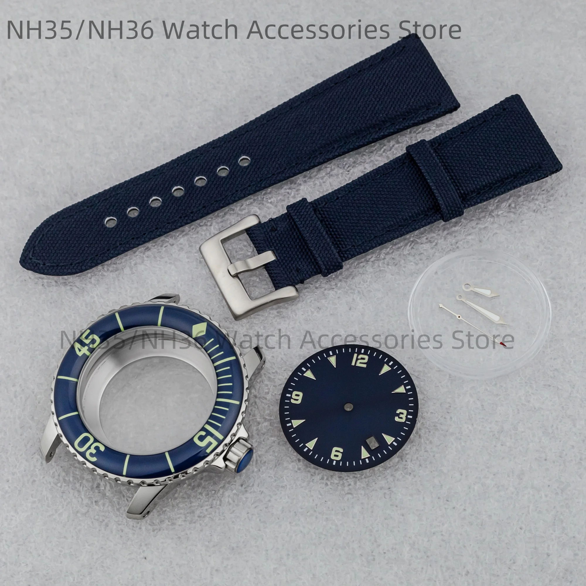 

NH35 Case 45mm Watch Case Strap Luminous Dial Hands Stainless Steel 10ATM Waterproof for Fifty Fathoms fit NH35 NH36 Movement