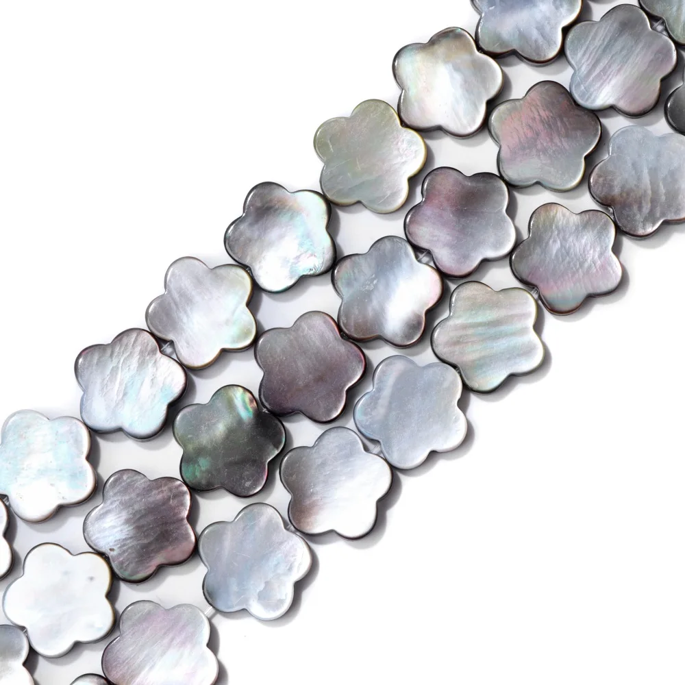 Natural Freshwater Shell Beads Flower Shape Gray Mother of Pearl Shell Loose Spacer Beads for Jewelry Making DIY Accessries 15MM