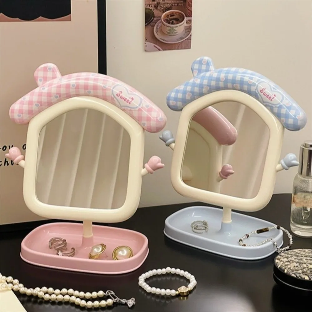 

Portable Cute Makeup Mirror High-definition Storage Desktop Decorative Mirrors Creative Adjustable Angle Cartoon House Mirror