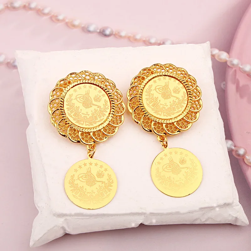 Kurdistan Turkish Jewelry Broohes Gold Plated Dangle Coin Broche Decorativo De Ropa Ethnic Middle East Wedding Accessory