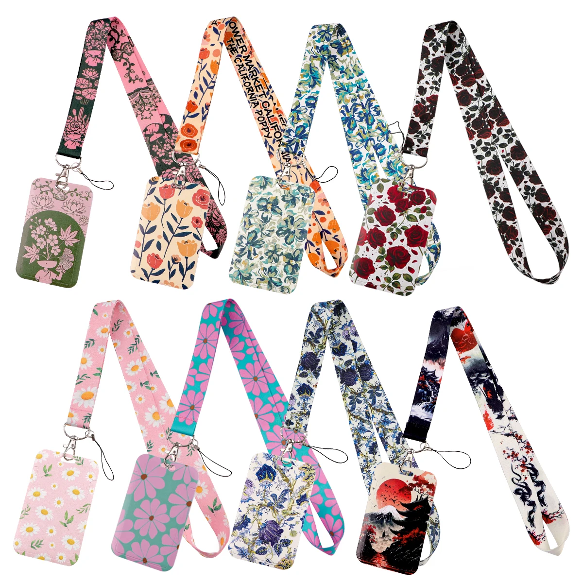 Colorful Flower Credential Holder Cute Daisy Lanyards for Keys Neck Strap ID Card Gym Phone Straps Keychain Keyring Accessories