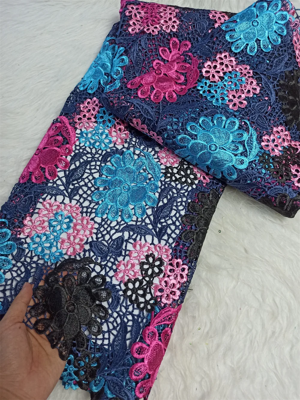 

Latest High Quality 2025 African Nigerian With Tulle Sewing Lace Fabric Guipure Embroidery Dresses Sequins 5Yards JH0077