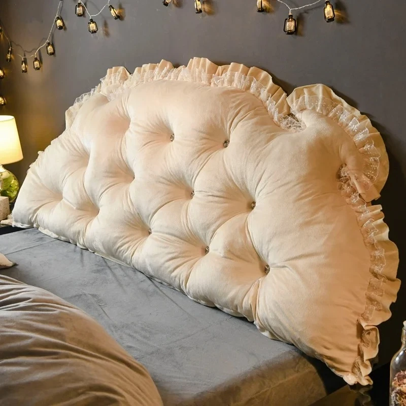 Queen Bed Lace Cushion Princess Style Headboard Tatami Backrest Pillow Room Decor Soft Velvet Anti-collision Bed Headboards