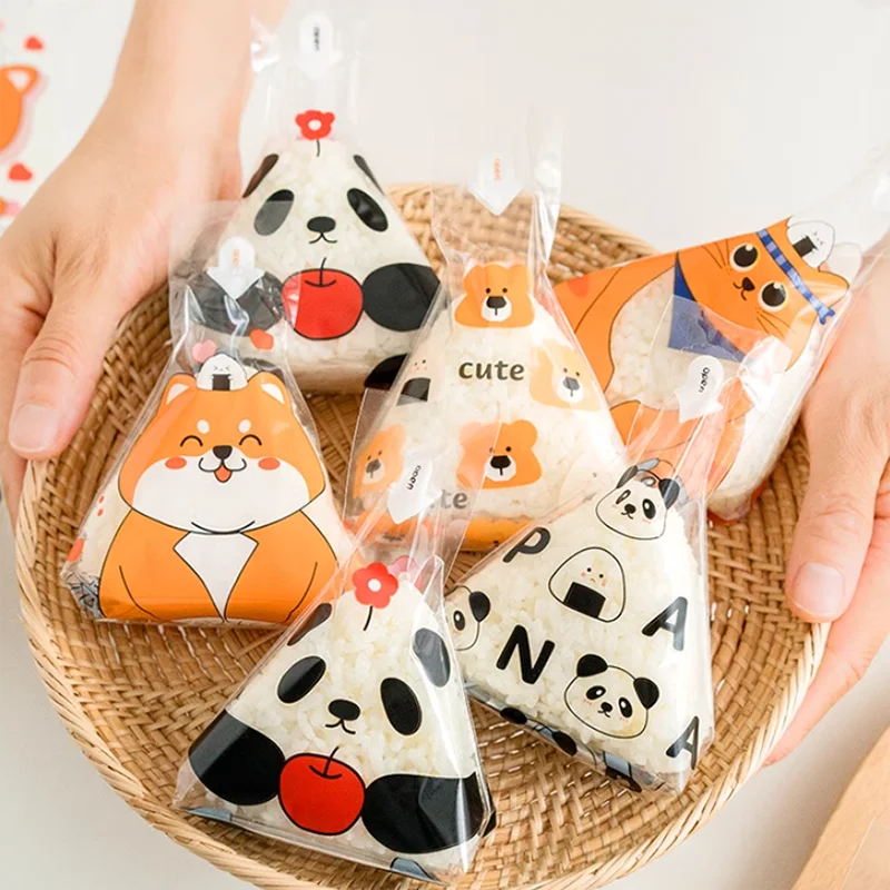 500pcs Cute Cartoon Triangle Rice Ball Packing Bag Nori Seaweed Sushi Mould Bags Making Mold Sushi Bento Accessories Tool