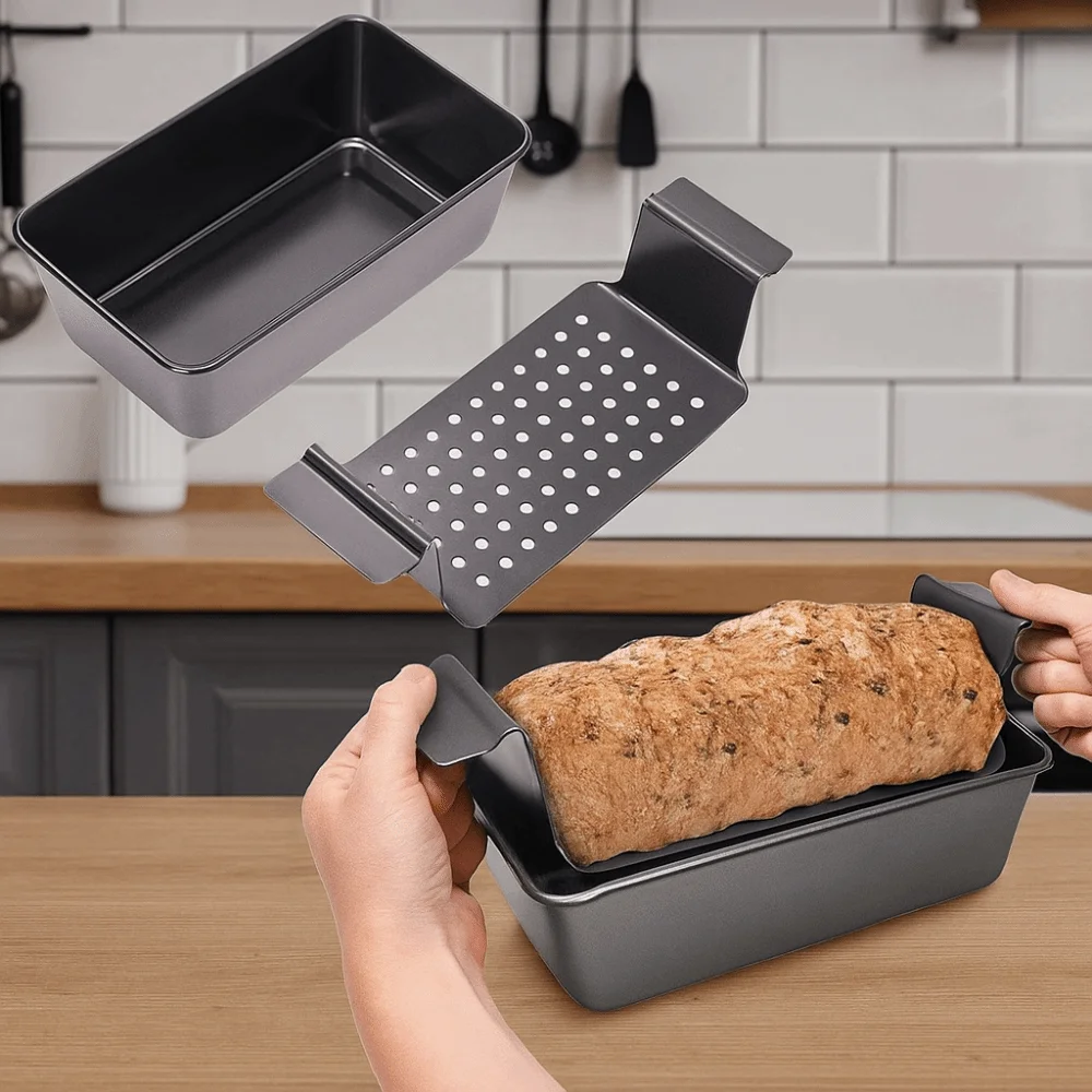 

Non Stick Meatloaf Pan Carbon Steel Heat Resistance Toast Baking Pan Rectangular with Detachable Drain Tray Bread Mold Breakfast