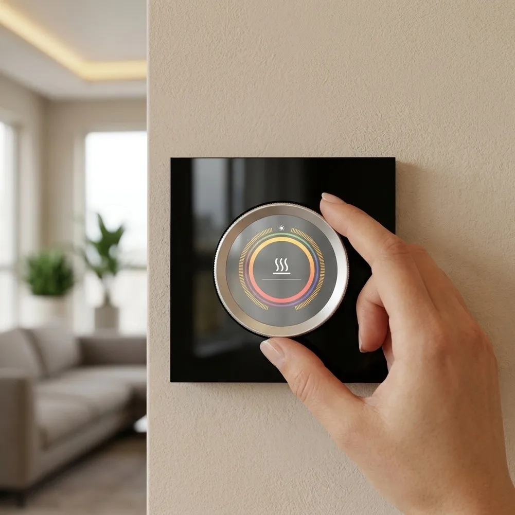 86*86*54mm Smart WiFi Thermostat Stable Environment Maintenance Two-way Rotating Knob Buttons 1.32-inch TFT Screen