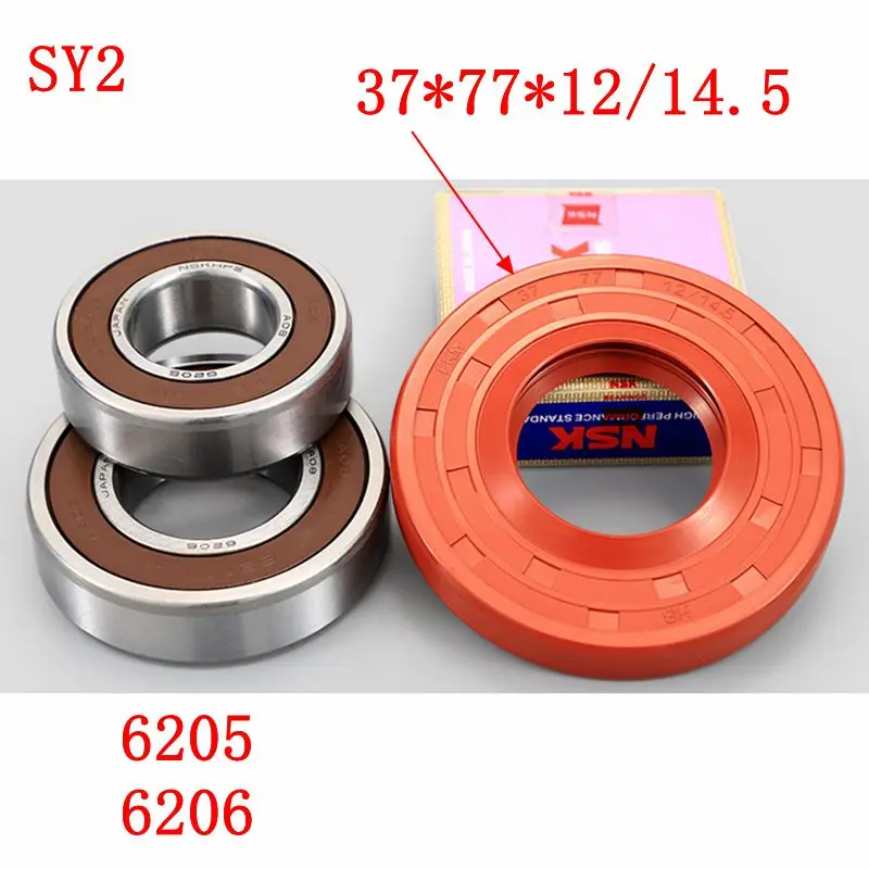 

for Whirlpool drum washing machine Water seal（37*77*12/14.5）+bearings 2 PCs（6205 6206）Oil seal Sealing ring parts