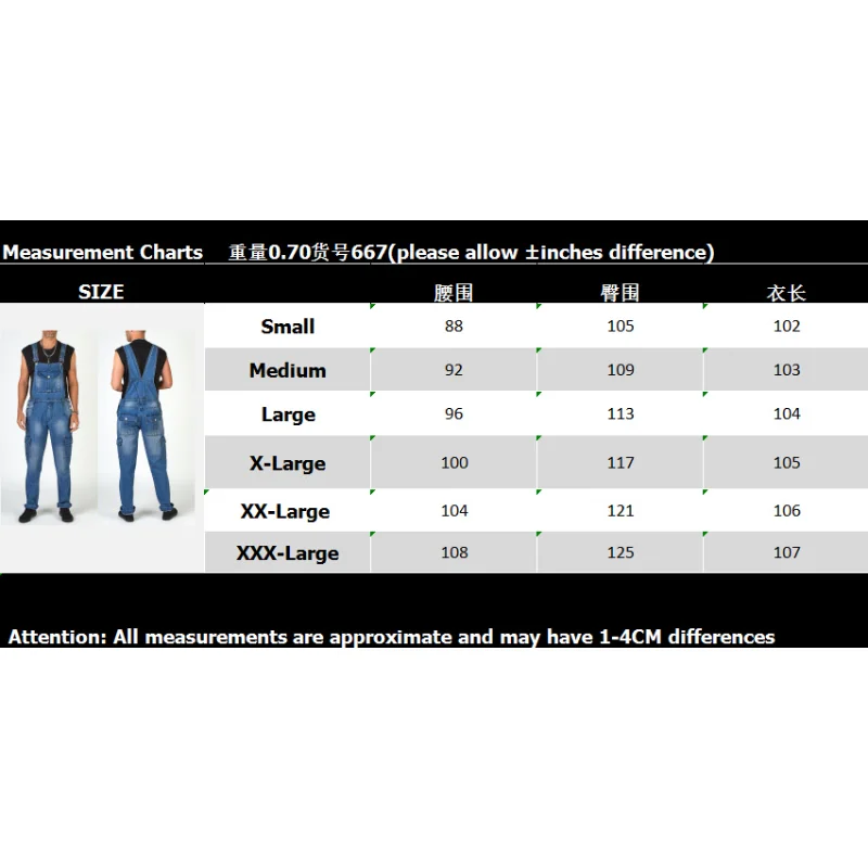 Moda Masculina Multi Bolsos Calças Denim Jeans Macacão Calças Trabalhador Workwear Macacão Lavado Calças de Carga Macacão S-3XL