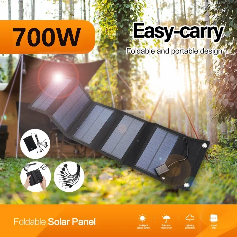 700W Foldable Phone Charger Solar Panel 5V USB Waterproof Power Banks for Cell Phone Outdoor Camping Emergency Solar Charging