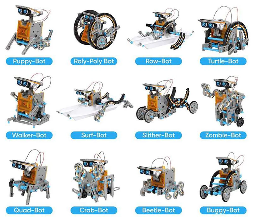 Kit de ciencia de Robot con energía Solar 13 en 1, bloques de construcción DIY, juguetes educativos creativos, juguetes de vástago para niños, Kit electrónico DIY