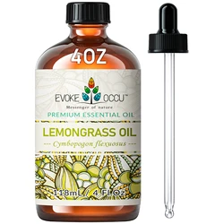 EVOKE OCCU Lemongrass Essential Oil, 118ML/4 Fl.Oz. Pure Natural Essential Oil for Diffuser Candle Soap Making Skin Hair Massage
