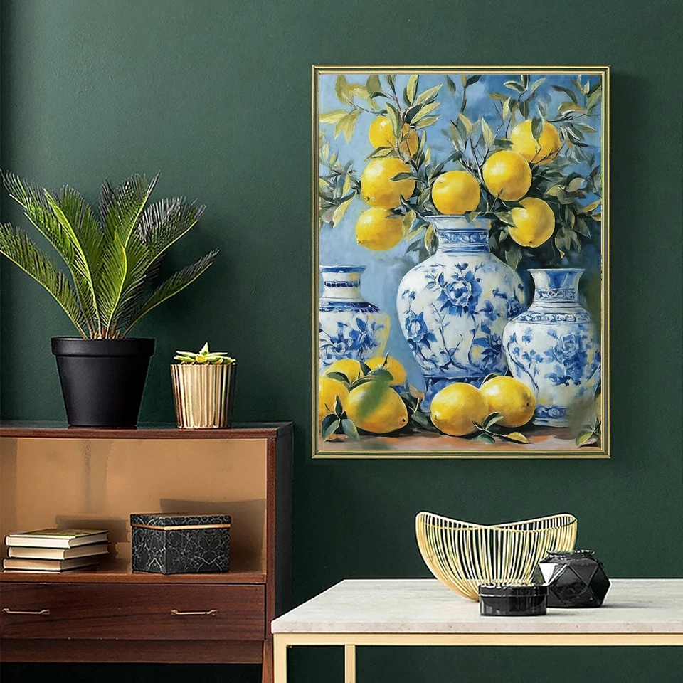 Diy Diamond Art Painting New Cross Stitch Kit Lemon Vase Pomegranate Full Mosaic Embroidery Picture Home Kitchen Decoration
