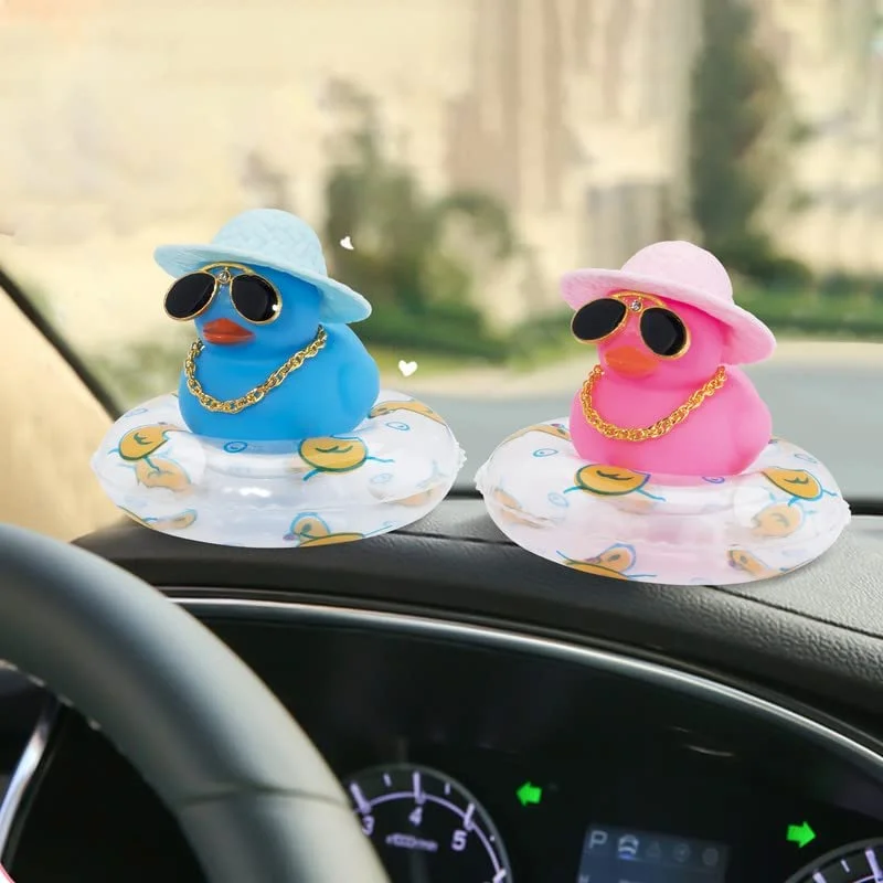 Colorful Car Rubber Duck Dashboard Decoration with Cool Cowboy Gentleman Hat Swim Ring Car Ornament Dashboard Ornament Blue Duck