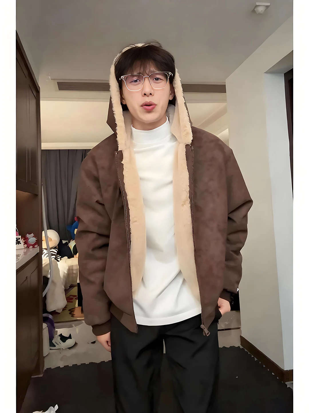 

American Sle Men's Winter Thiened Fce Lined Hooded Jaet ort Cotton Coat Warm Coat Cleanfit Sle Pure Color Casual