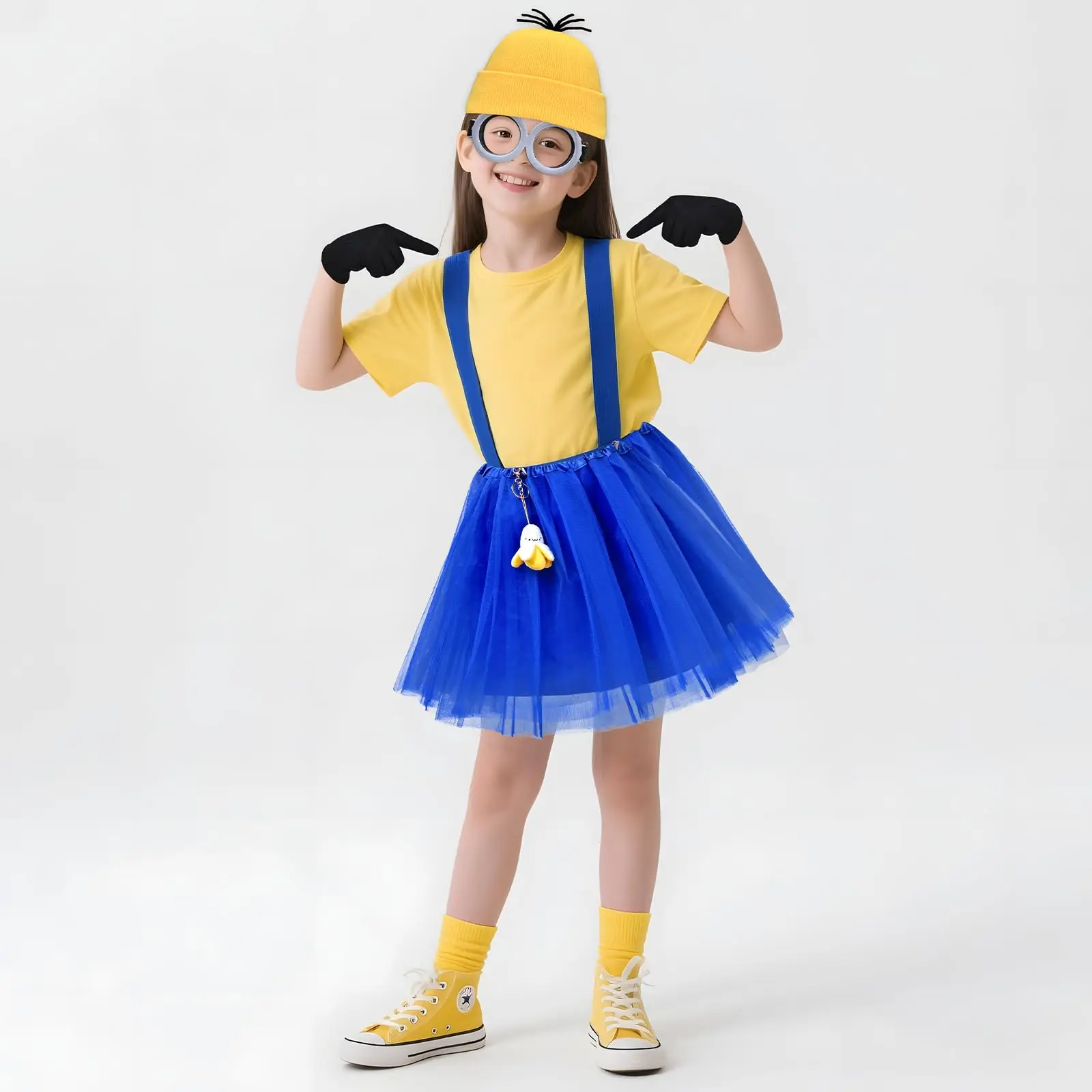 ชุดฮาโลวีนสำหรับเด็กผู้หญิง กระโปรงบัลเลต์ ตุ๊กตากล้วย แว่นตา หมวกบีนนี่ สายเอี๊ยม ถุงมือ อุปกรณ์เสริมชุดคอสเพลย์สำหรับงานปาร์ตี้