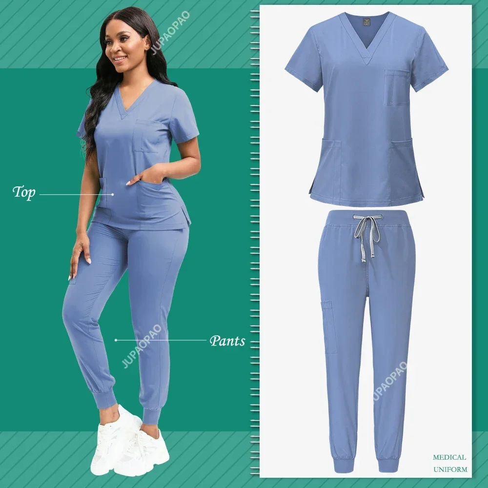 Set di scrub da donna Slim Fit uniformi mediche ospedaliere accessori per infermieri clinica odontoiatrica salone di bellezza Spa abbigliamento da lavoro scrub top Pant