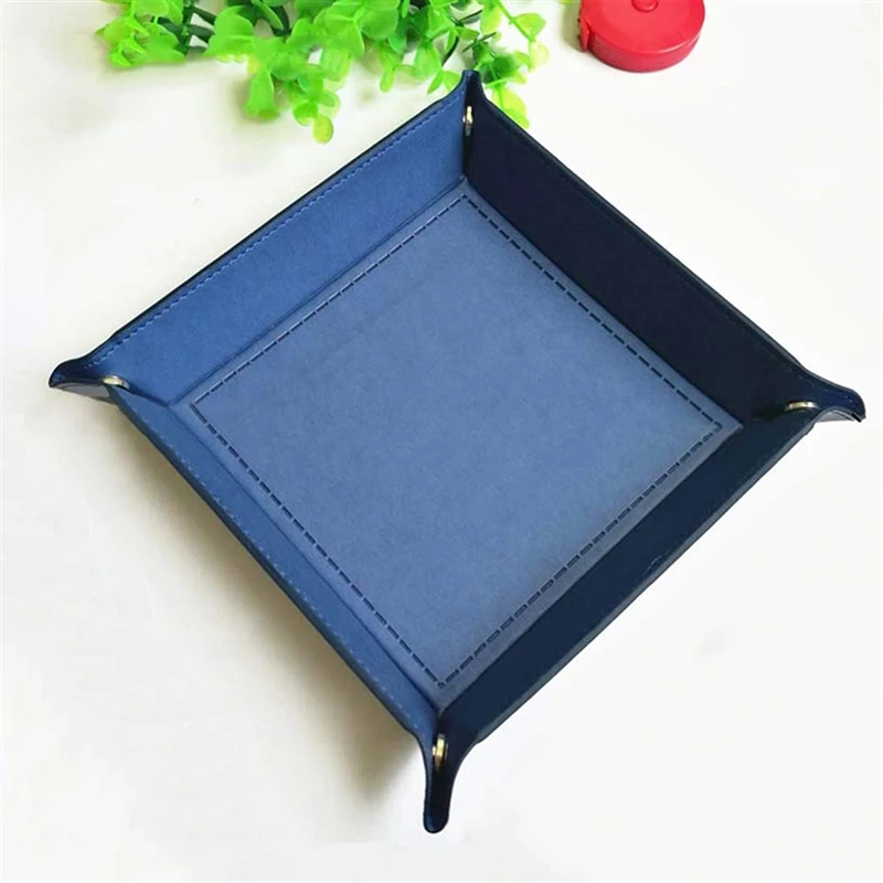 Foldable Storage Box PU Leather Square Tray For Dice Table Games Key Wallet Coin Box Tray Desktop Storage Box Trays Decor