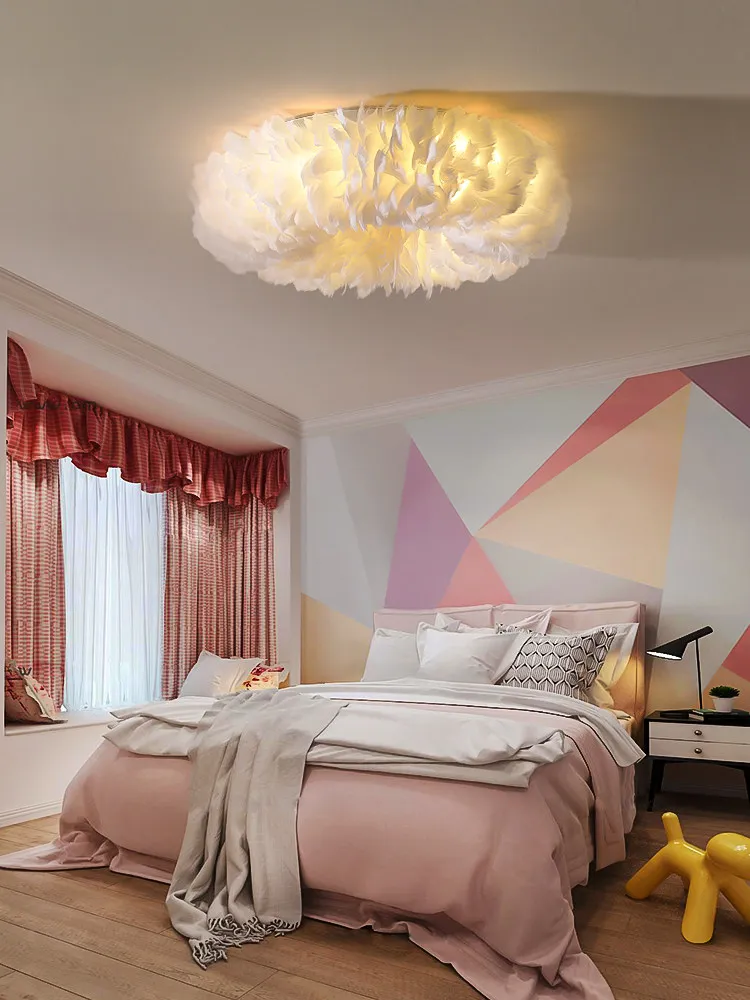 

Nordic Modern Bedroom Lamp Romantic Wedding Led Ceiling Lamp Living Room Master Bedroom Lamp White Feather Lamp Home Decoration