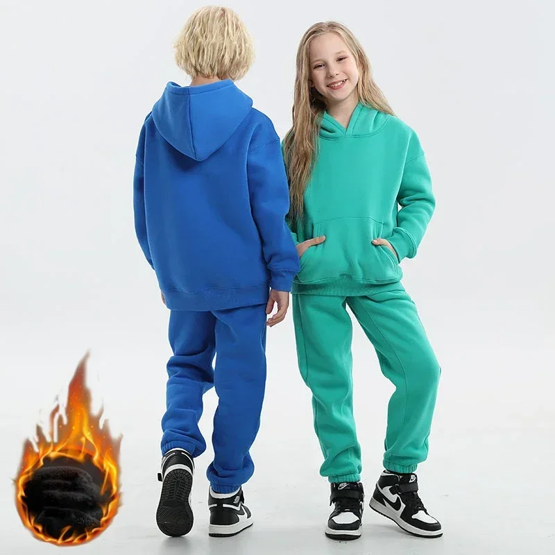 

Boys Clothes Set Fleece Thick Warm Hoodie Sweatpants Two Pieces Teen School Girls Outfits 2024 Winter Casual Tracksuit for Kids