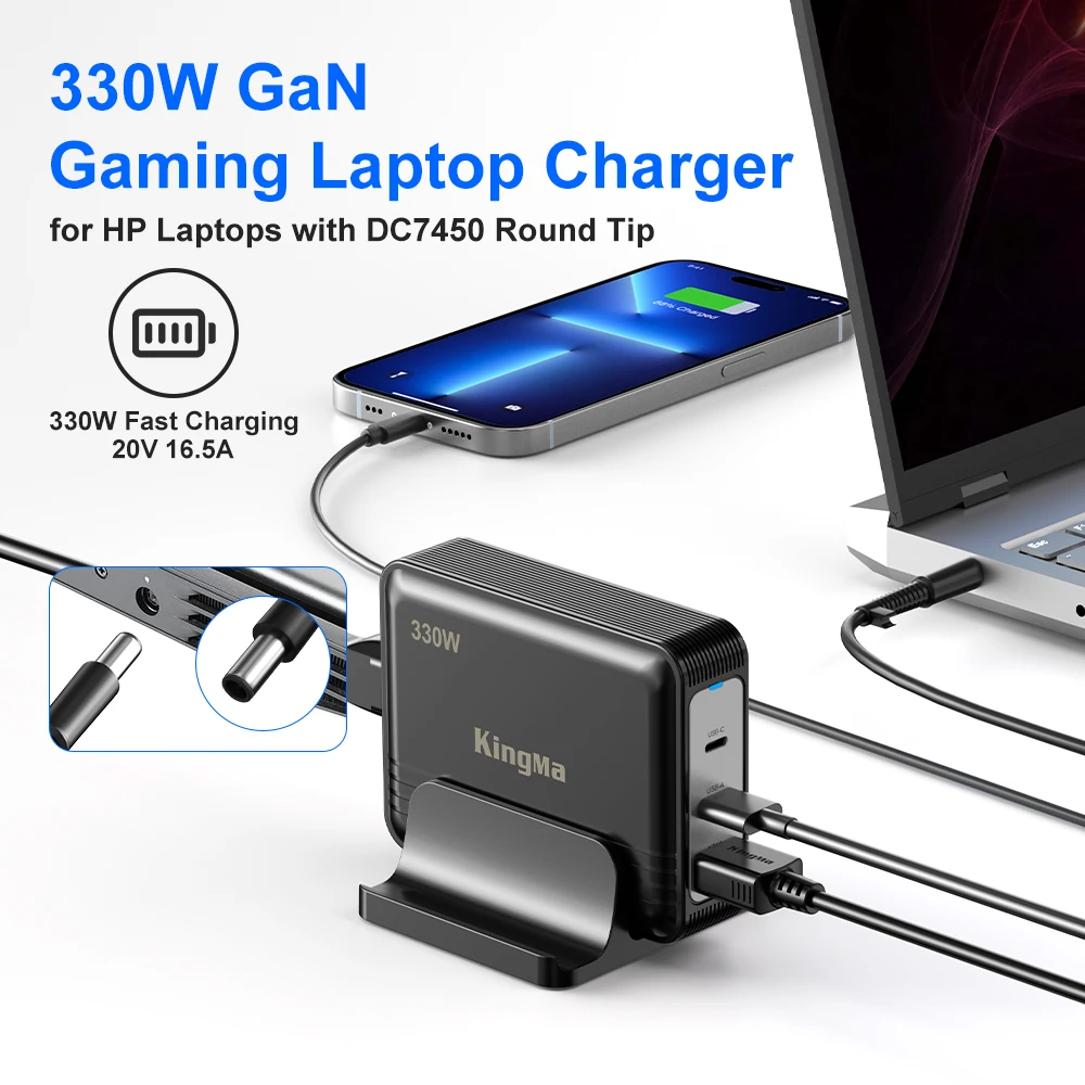 330W GaN Laptop Charger for HP OMEN 17-W119TX 3-Port Desktop Charging Station PD 3.0 Fast Charging Compatible with TPN-Q174