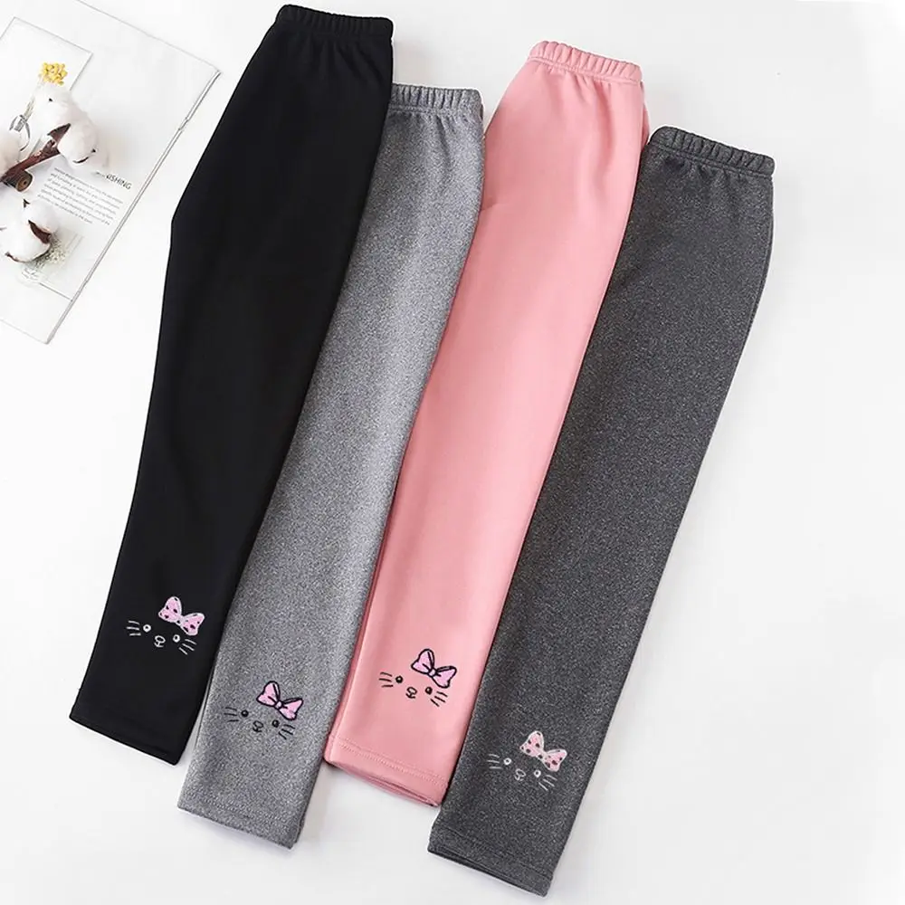 Fleece Legging Trousers Thick Elastic Girls Thermal Leggings Bunny Embroideried Winter Warm Warm Trousers Pants Girls Gift