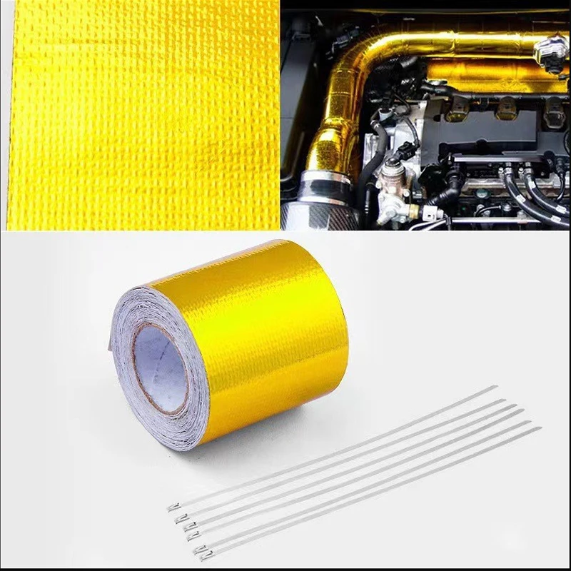 Gold Aluminum Foil Heat Shield Tape High Temp Resistant Self Adhesive Wrap for Car Exhaust Air Intake Pipe Insulation 5M/10M